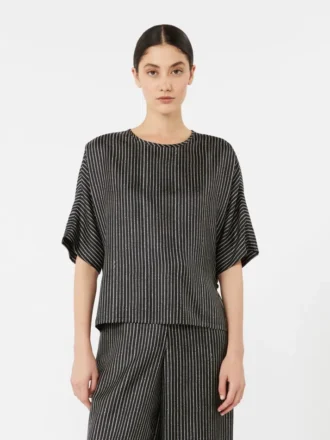 Zijden blouse met print, zwart-wit