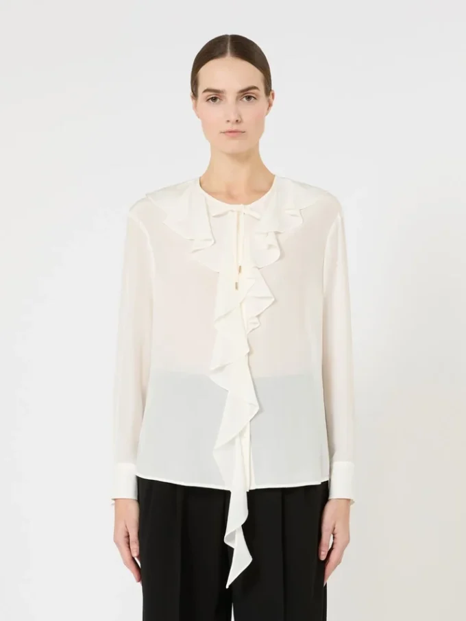 Zijden blouse met ruches, zijde Zijden blouse met ruches, zijde