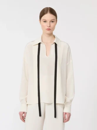 Zijden blouse met strik, beige