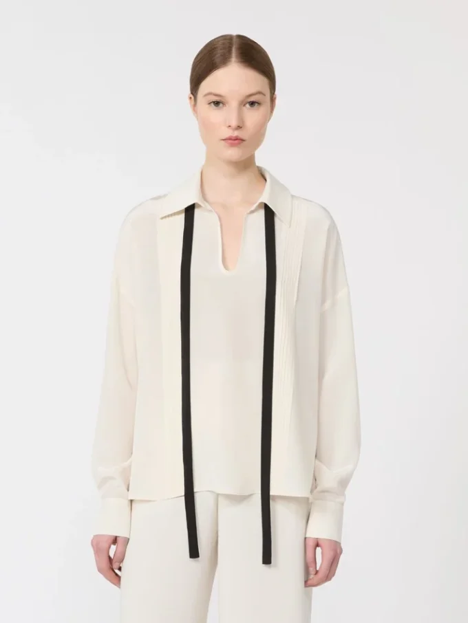 Zijden blouse met strik, beige Zijden blouse met strik, beige