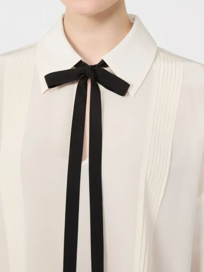 Zijden blouse met strik, beige Zijden blouse met strik, beige