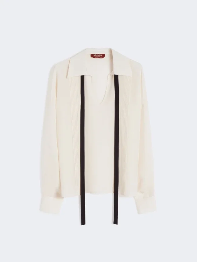 Zijden blouse met strik, beige Zijden blouse met strik, beige