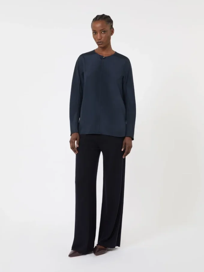 Zijden crêpe de chine blouse, ultramarijn Zijden crêpe de chine blouse, ultramarijn