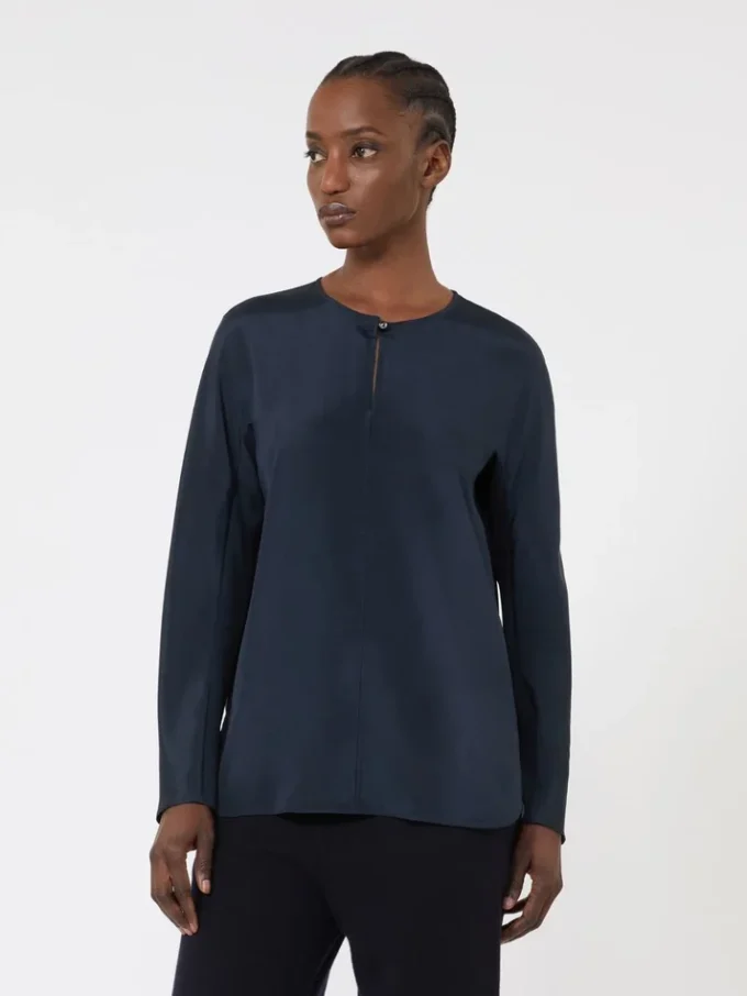 Zijden crêpe de chine blouse, ultramarijn Zijden crêpe de chine blouse, ultramarijn