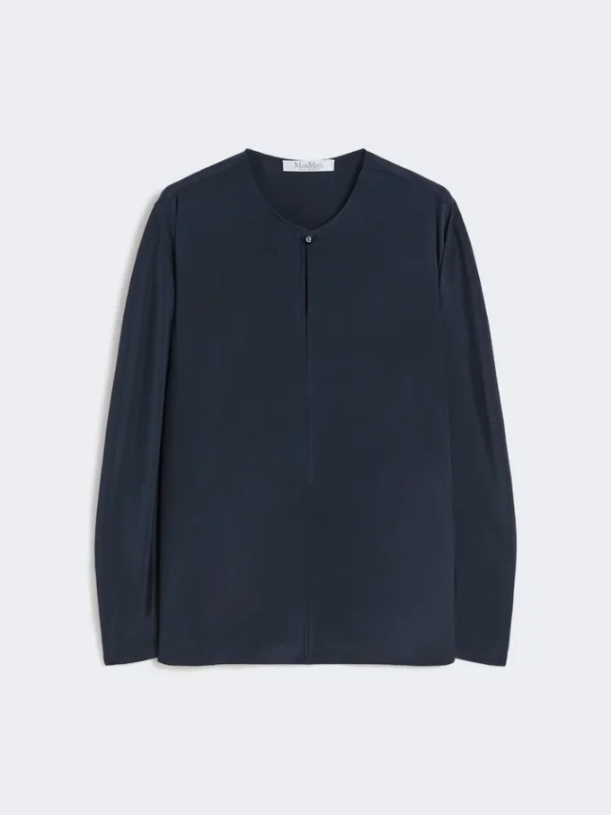 Zijden crêpe de chine blouse, ultramarijn Zijden crêpe de chine blouse, ultramarijn