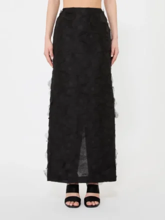 Zijden jacquard midi-rok, zwart