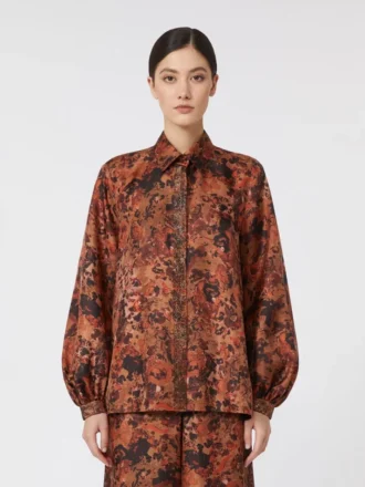 Zijden overhemd met print en relaxte pasvorm, terracotta