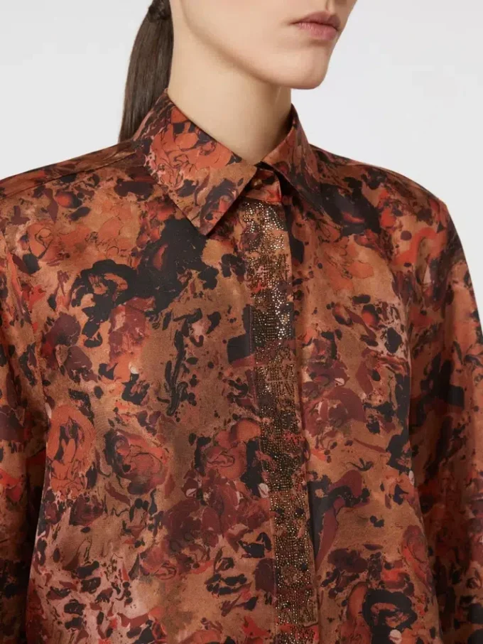 Zijden overhemd met print en relaxte pasvorm, terracotta Zijden overhemd met print en relaxte pasvorm, terracotta