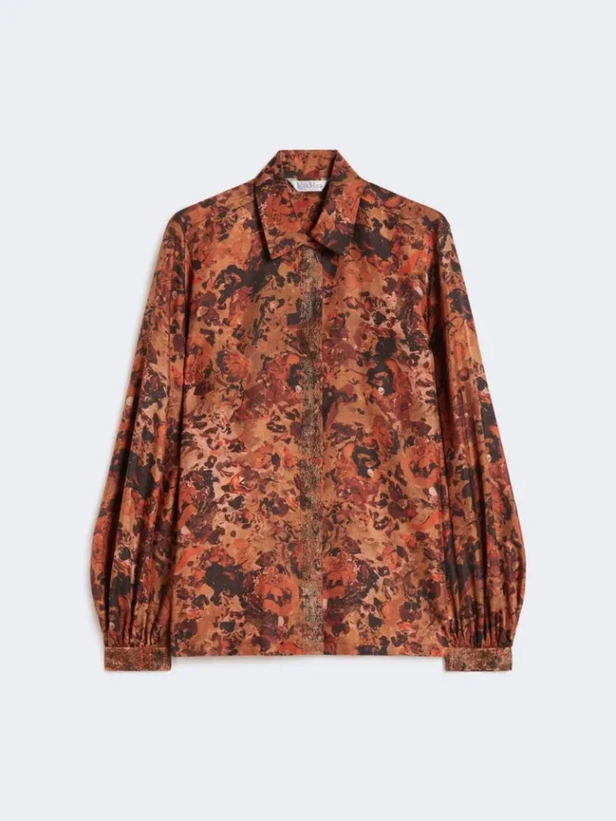 Zijden overhemd met print en relaxte pasvorm, terracotta Zijden overhemd met print en relaxte pasvorm, terracotta