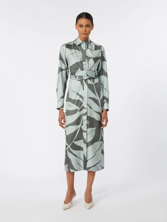 Zijden shirtjurk met print, groen Zijden shirtjurk met print, groen