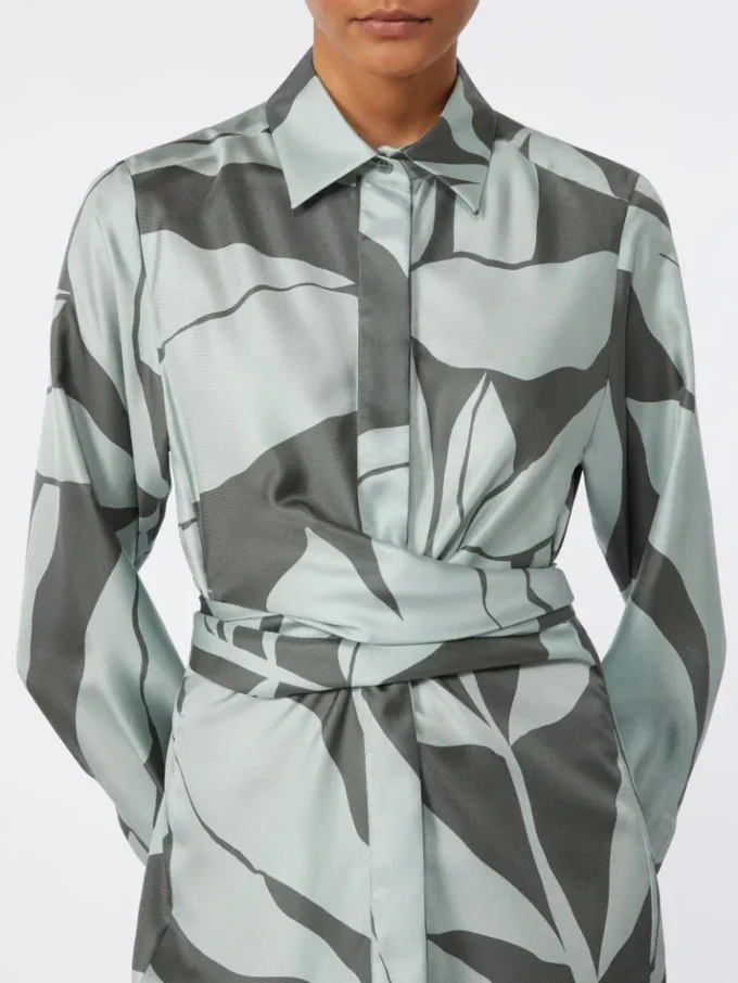 Zijden shirtjurk met print, groen Zijden shirtjurk met print, groen
