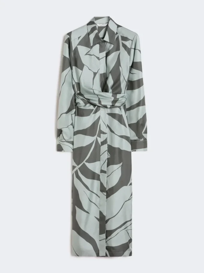 Zijden shirtjurk met print, groen Zijden shirtjurk met print, groen