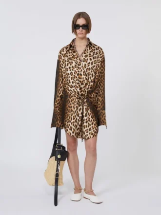 Zijden twill shirtjurk met gekruiste bandjes, camel