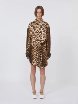 Zijden twill shirtjurk met gekruiste bandjes, camel