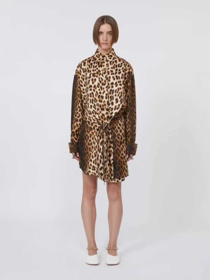 Zijden twill shirtjurk met gekruiste bandjes, camel