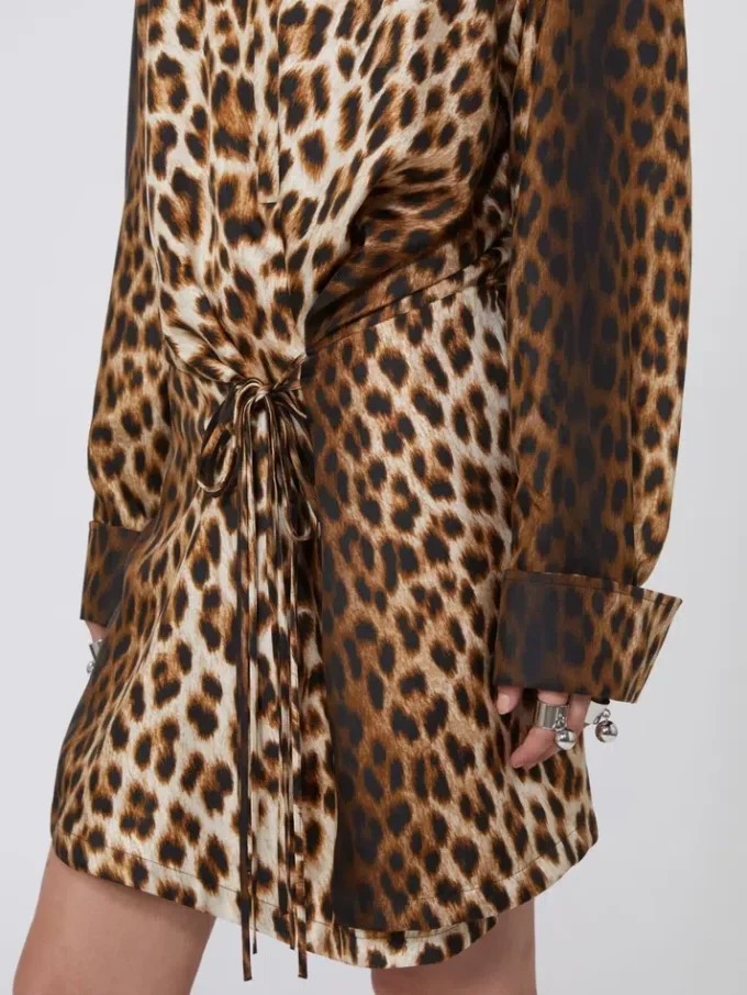 Zijden twill shirtjurk met gekruiste bandjes, camel