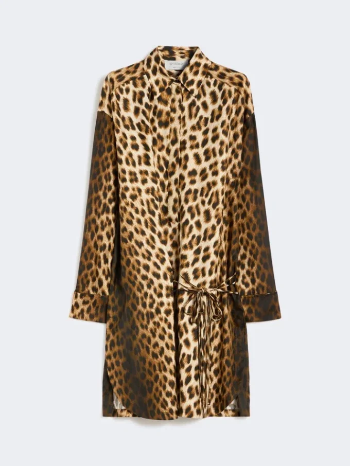 Zijden twill shirtjurk met gekruiste bandjes, camel