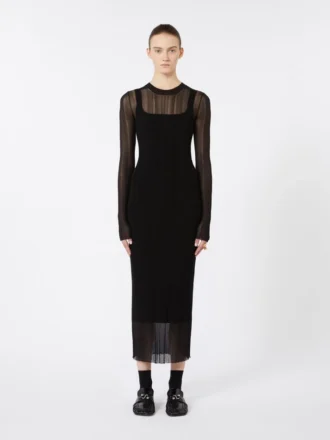 Zwarte jurk met korte mouwen van stretchviscose